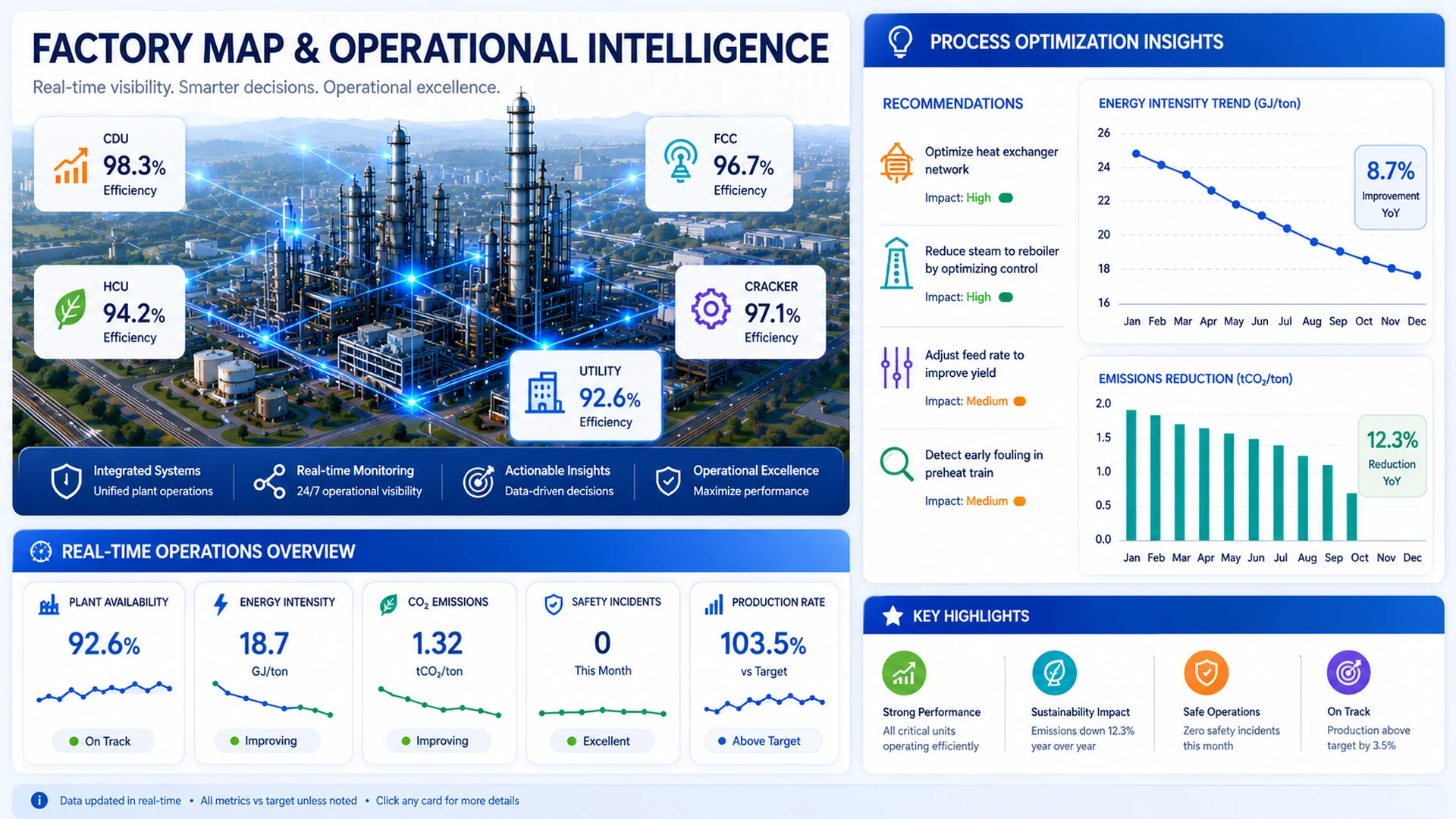 Vulcanest industrial intelligence dashboard — factory map, operational intelligence, and measurable impact